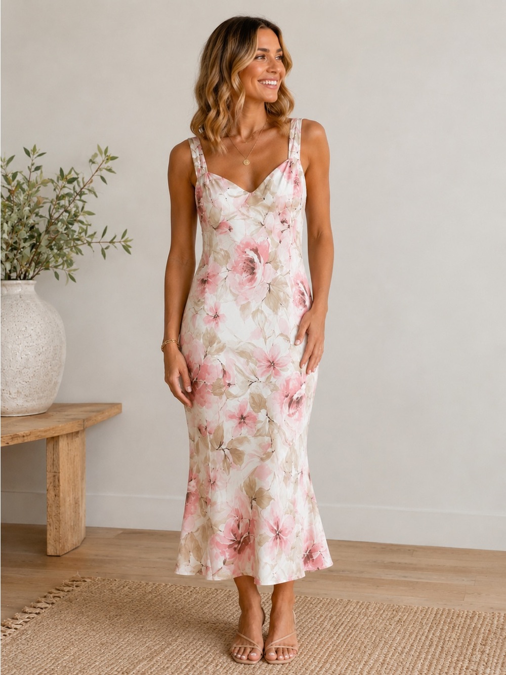 Coldwater Creek Women’s Size 16 Pink Floral Sleeveless Midi Dress Cottagecore